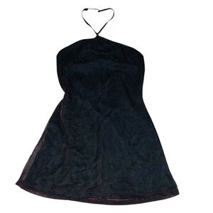Vintage 90’s black halter mini going out dress with dark red mesh overlay
